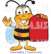 Vector Illustration of a Honey Bee Mascot Holding a Red Clearance Sales Tag by Toons4Biz