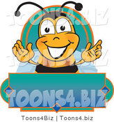 Vector Illustration of a Honey Bee Mascot on a Blank Blue and Green Label by Mascot Junction