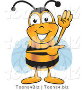 Vector Illustration of a Honey Bee Mascot Waving and Pointing to the Right by Toons4Biz