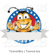 Vector Illustration of a Honey Bee Mascot with Stars on a Blank Label by Mascot Junction