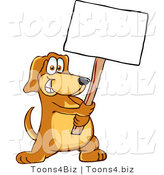 Vector Illustration of a Hound Dog Mascot Holding a Blank White Sign by Mascot Junction