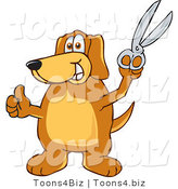 Vector Illustration of a Hound Dog Mascot Holding a Pair of Scissors by Mascot Junction
