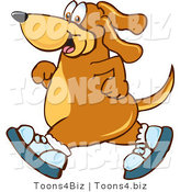 Vector Illustration of a Hound Dog Mascot Wearing Tennis Shoes and Taking a Walk by Toons4Biz