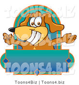 Vector Illustration of a Hound Dog Mascot with Open Arms Above a Blank Label by Mascot Junction