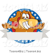 Vector Illustration of a Hound Dog Mascot with Open Arms with a Blank Label by Mascot Junction