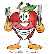 Vector Illustration of a Hungry Red Apple Mascot Wearing a Napkin, Holding a Fork and Knife by Mascot Junction