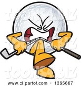 Vector Illustration of a Mad Cartoon Golf Ball Sports Mascot Breaking a Club over His Knee by Mascot Junction