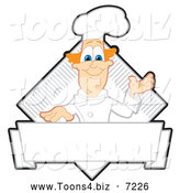 Vector Illustration of a Presenting Red Haired Chef Logo or Sign by Mascot Junction