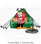 Vector Illustration of a Red Apple Mascot Camping with a Tent and a Fire by Mascot Junction