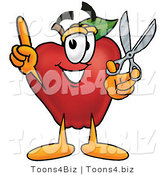 Vector Illustration of a Red Apple Mascot Holding a Pair of Scissors by Mascot Junction