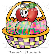 Vector Illustration of a Red Apple Mascot in an Easter Basket Full of Decorated Easter Eggs by Mascot Junction
