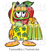 Vector Illustration of a Red Apple Mascot in Green and Yellow Snorkel Gear by Mascot Junction