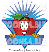 Vector Illustration of a Red Apple Mascot Label with a Burst by Mascot Junction