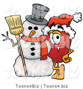 Vector Illustration of a Red Apple Mascot Leaning on a Snowman on Christmas by Mascot Junction