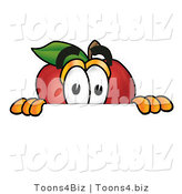Vector Illustration of a Red Apple Mascot Peeking over a Horizontal Surface by Mascot Junction