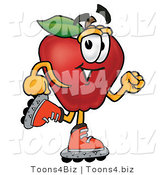 Vector Illustration of a Red Apple Mascot Roller Blading on Inline Skates by Toons4Biz