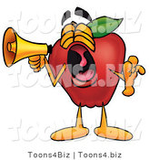 Vector Illustration of a Red Apple Mascot Screaming into a Megaphone by Mascot Junction