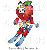 Vector Illustration of a Red Apple Mascot Skiing Downhill by Mascot Junction