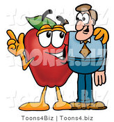 Vector Illustration of a Red Apple Mascot Talking Nutrition with a Business Man by Mascot Junction