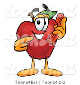 Vector Illustration of a Red Apple Mascot Talking on a Telephone by Mascot Junction