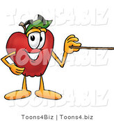 Vector Illustration of a Red Apple Mascot Using a Pointer Stick by Mascot Junction