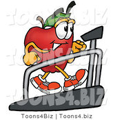 Vector Illustration of a Red Apple Mascot Walking on a Treadmill in a Fitness Gym by Toons4Biz