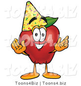 Vector Illustration of a Red Apple Mascot Wearing a Birthday Party Hat by Mascot Junction