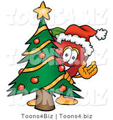 Vector Illustration of a Red Apple Mascot with a Decorated Christmas Tree by Mascot Junction