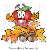 Vector Illustration of a Red Apple Mascot with Acorns and Fall Leaves in Autumn by Mascot Junction