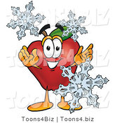 Vector Illustration of a Red Apple Mascot with Icy Snowflakes in Winter by Mascot Junction