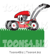Vector Illustration of a Red Cartoon Lawn Mower Mascot Mowing Grass by Toons4Biz