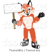 Vector Illustration of a Red Fox Mascot Holding a Blank White Sign by Mascot Junction