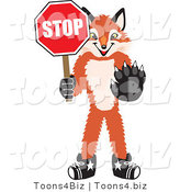 Vector Illustration of a Red Fox Mascot Holding a Stop Sign by Mascot Junction