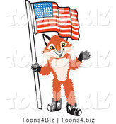 Vector Illustration of a Red Fox Mascot Holding an American Flag by Mascot Junction