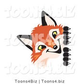 Vector Illustration of a Red Fox Mascot Peeking Around a Corner by Mascot Junction