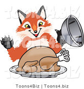 Vector Illustration of a Red Fox Mascot Serving a Thanksgiving Turkey on a Platter by Toons4Biz