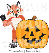 Vector Illustration of a Red Fox Mascot with a Halloween Pumpkin by Mascot Junction