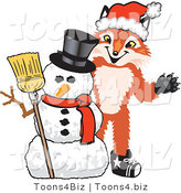 Vector Illustration of a Red Fox Mascot with a Snowman on Christmas by Mascot Junction