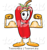 Vector Illustration of a Red Hot Chili Pepper Mascot Flexing His Arm Muscles by Mascot Junction