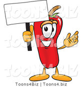 Vector Illustration of a Red Hot Chili Pepper Mascot Holding a Blank White Sign by Mascot Junction