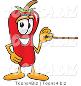 Vector Illustration of a Red Hot Chili Pepper Mascot Holding a Pointer Stick by Mascot Junction