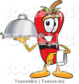 Vector Illustration of a Red Hot Chili Pepper Mascot Holding a Serving Platter by Mascot Junction