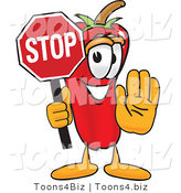 Vector Illustration of a Red Hot Chili Pepper Mascot Holding a Stop Sign by Toons4Biz