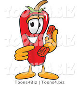 Vector Illustration of a Red Hot Chili Pepper Mascot Holding a Telephone by Mascot Junction