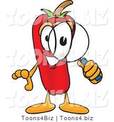 Vector Illustration of a Red Hot Chili Pepper Mascot Looking Through a Magnifying Glass by Toons4Biz