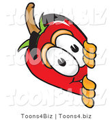 Vector Illustration of a Red Hot Chili Pepper Mascot Peeking Around a Corner by Mascot Junction