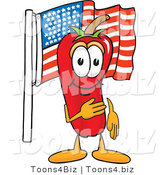 Vector Illustration of a Red Hot Chili Pepper Mascot Pledging Allegiance to the American Flag by Toons4Biz