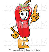 Vector Illustration of a Red Hot Chili Pepper Mascot Pointing Upwards by Mascot Junction