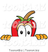 Vector Illustration of a Red Hot Chili Pepper Mascot Scared, Peeking over a Surface by Toons4Biz