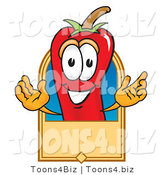 Vector Illustration of a Red Hot Chili Pepper Mascot with a Blank Tan Label by Mascot Junction
